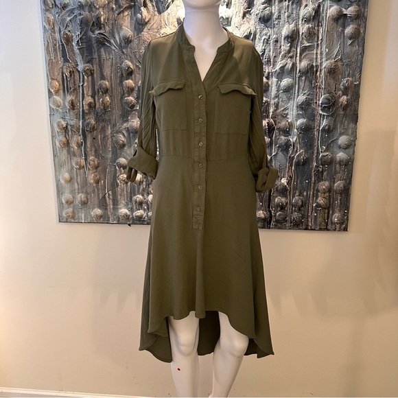 Guess Dresses & Skirts - ⭐️ Guess XS Olive Rayon High-Low Shirt Dress *belt loops need repair